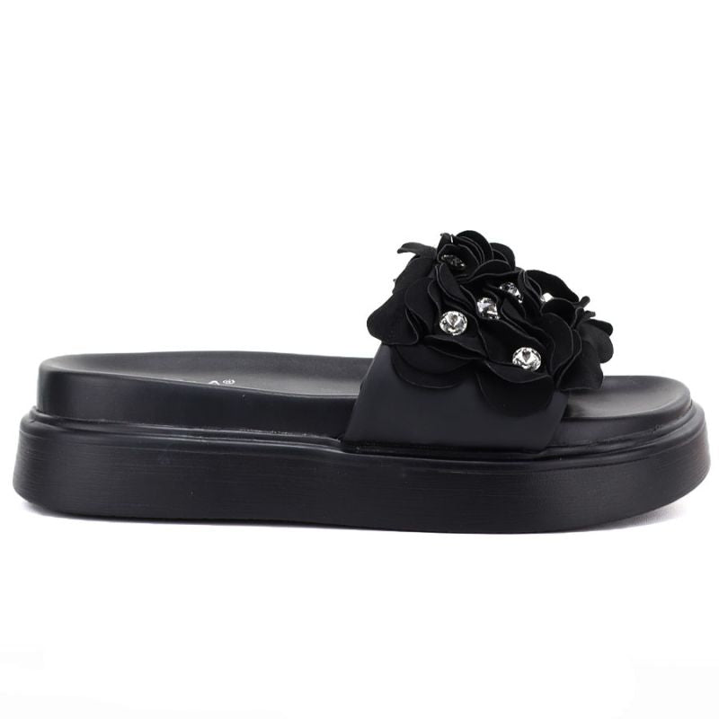 Women's floral platform flip-flops black D&A by S.Barski MR61-9015 D&A