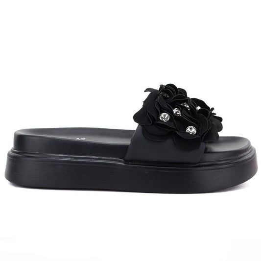 Women's floral platform flip-flops black D&A by S.Barski MR61-9015 D&A