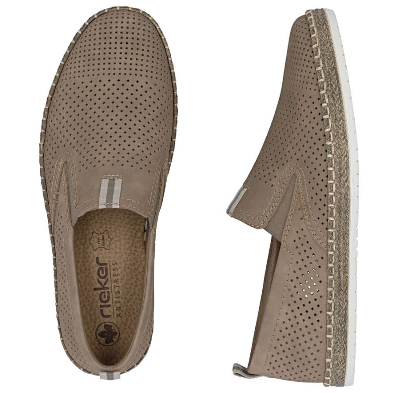 Men's brown leather moccasins, openwork, comfortable, Rieker B5286-25 Rieker