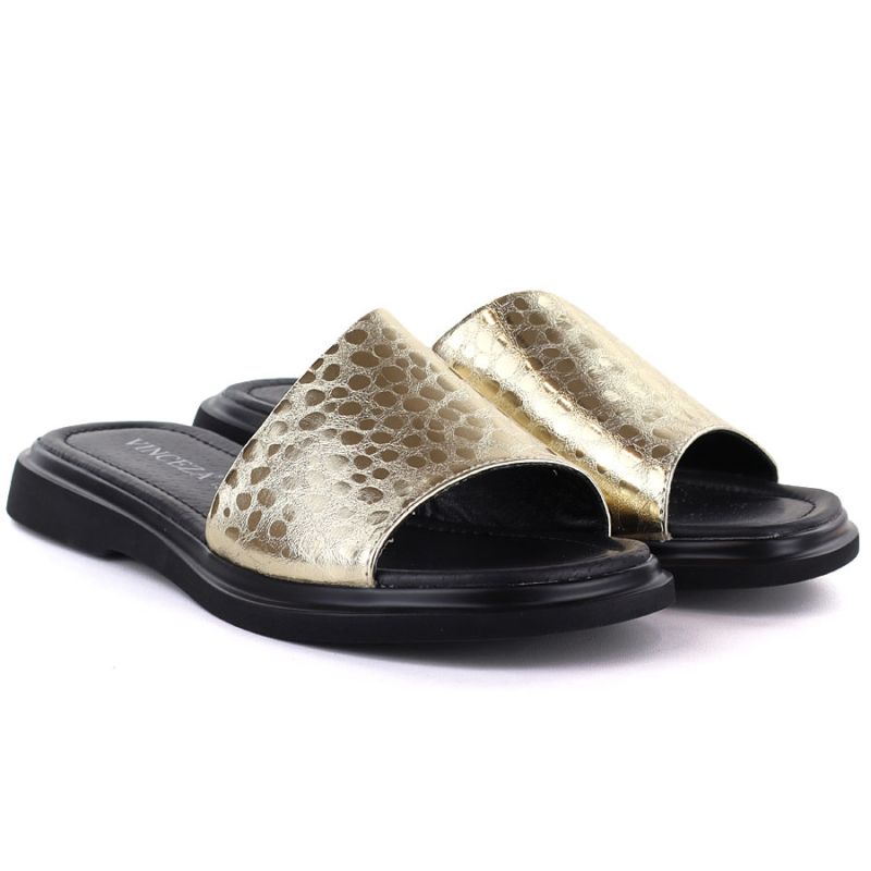 Women's gold leather flip-flops Vinceza 66914 Vinceza