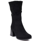 Women's short high-heeled boots in black suede Jezzi ASA269-7