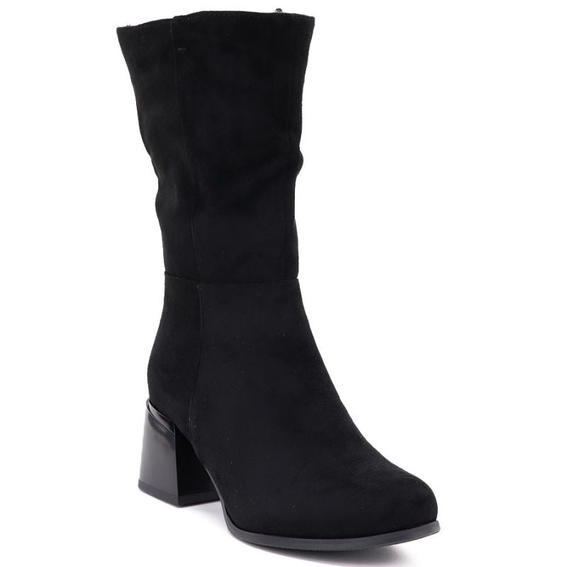 Women's short high-heeled boots in black suede Jezzi ASA269-7