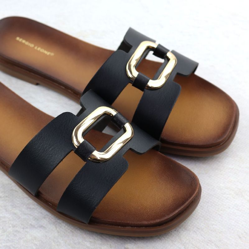 Women's slippers with decoration, black, Sergio Leone SK077H Footwear Your Sports Performance