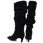 Women's leather boots, ruffled, black, Vinceza ZHI27-89167