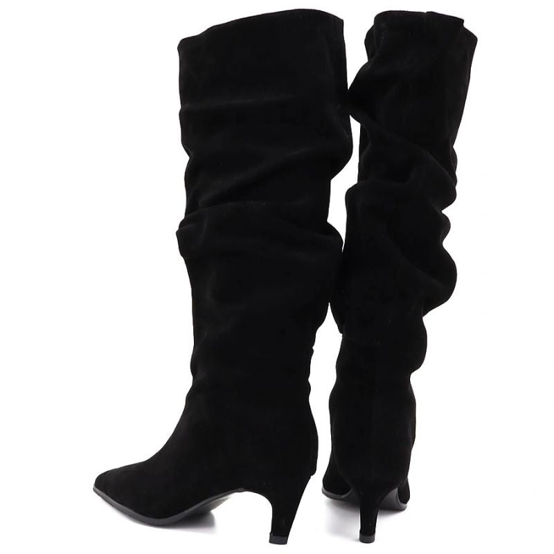 Women's leather boots, ruffled, black, Vinceza ZHI27-89167