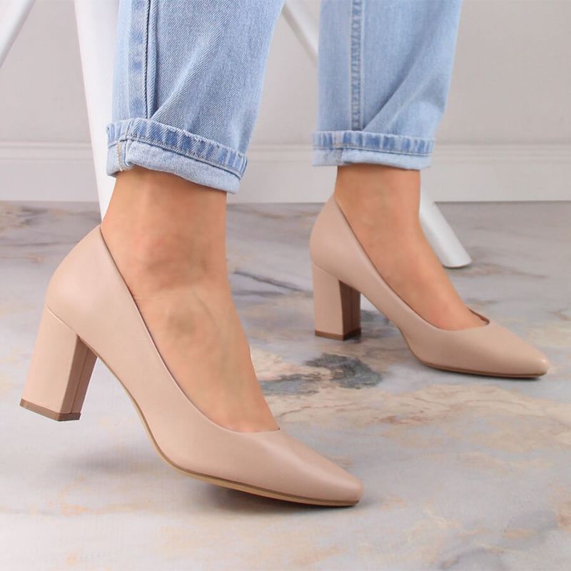 Women's nude pumps with a block heel Sergio Leone PB414 Footwear Your Sports Performance