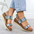 Women's wedge sandals, blue braided, Potocki 45302 Footwear Your Sports Performance