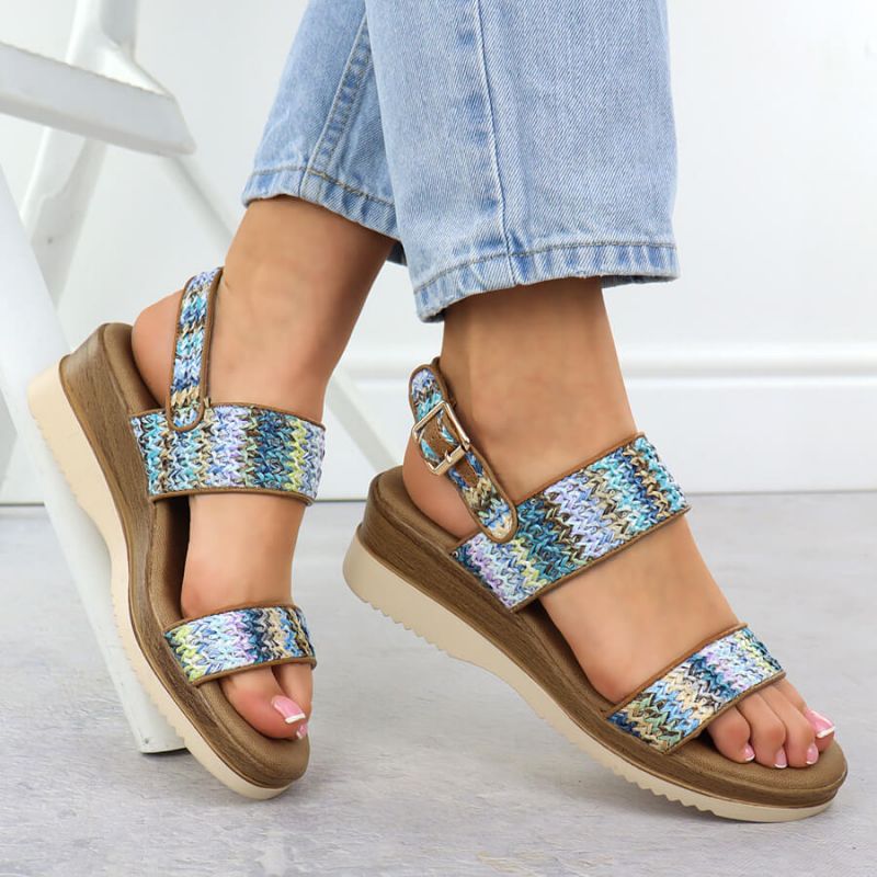 Women's wedge sandals, blue braided, Potocki 45302 Footwear Your Sports Performance
