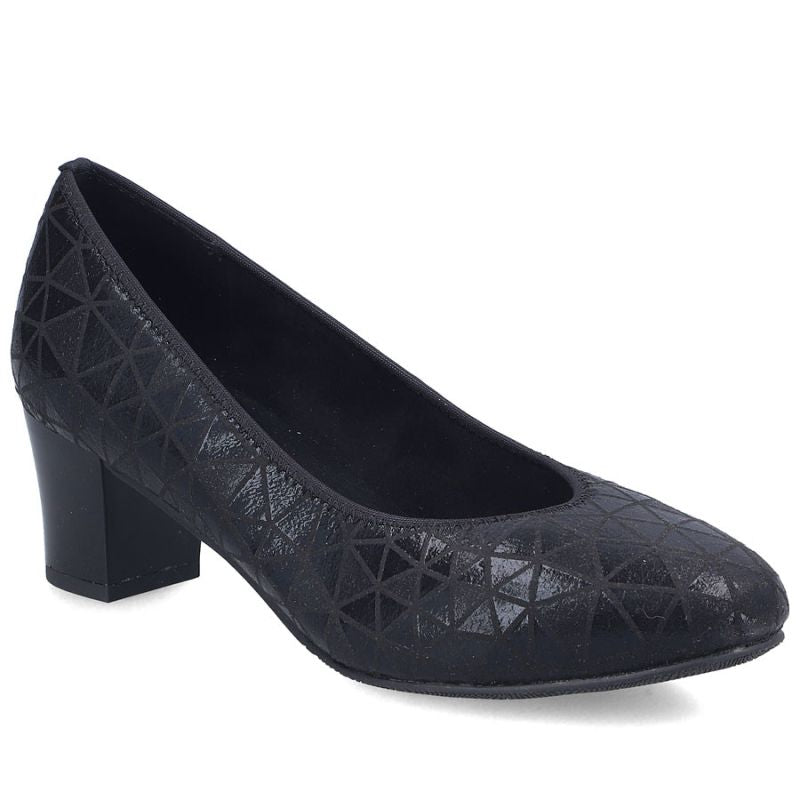 Women's leather pumps with a low heel, black Rieker 44650-05
