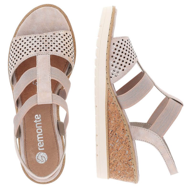 Comfortable wedge sandals Remonte W RKR667, pink gold