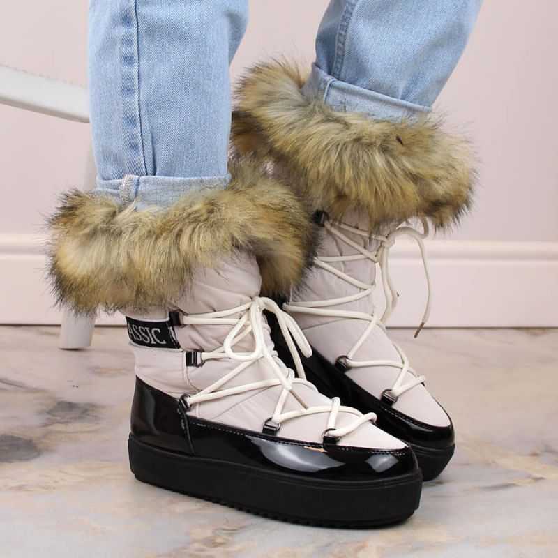 Vinceza W JAN262 beige lace-up snow boots with fur Footwear/Outdoor/Vinceza Your Sports Performance