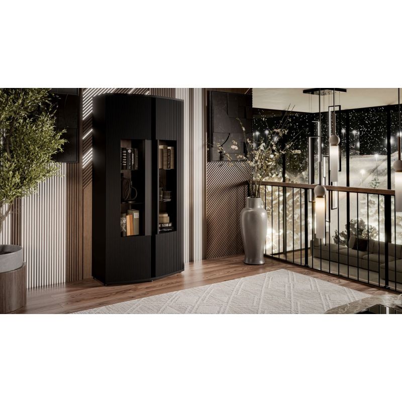MICHELLE 2D display cabinet 86x35-47xH180 black/viking oak Bufety i witryny/Bufety i witryny na drewnianej podstawie Your Sports Performance