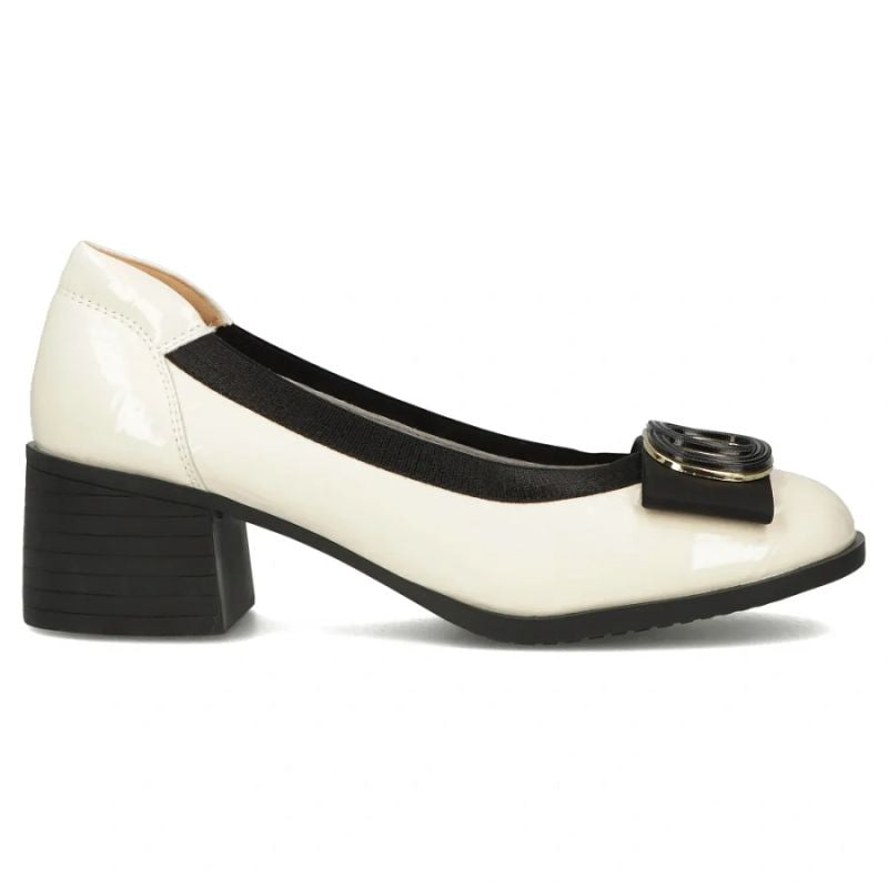 Beige patent leather pumps on a block heel Filippo DP6960 Filippo