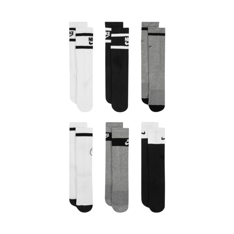 Nike Everyday Cush Crew Youth 6PR Socks, White, Grey, Black CK7302 901