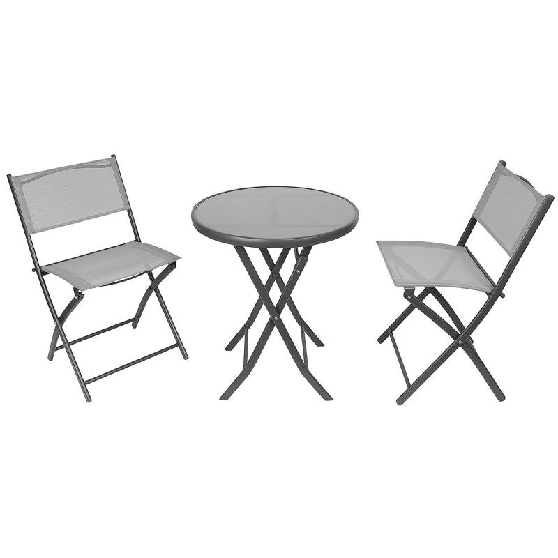 BALCONY FURNITURE SET ROUND TABLE AND 2 FOLDING CHAIRS GRAY Home and Garden/Garden Your Sports Performance