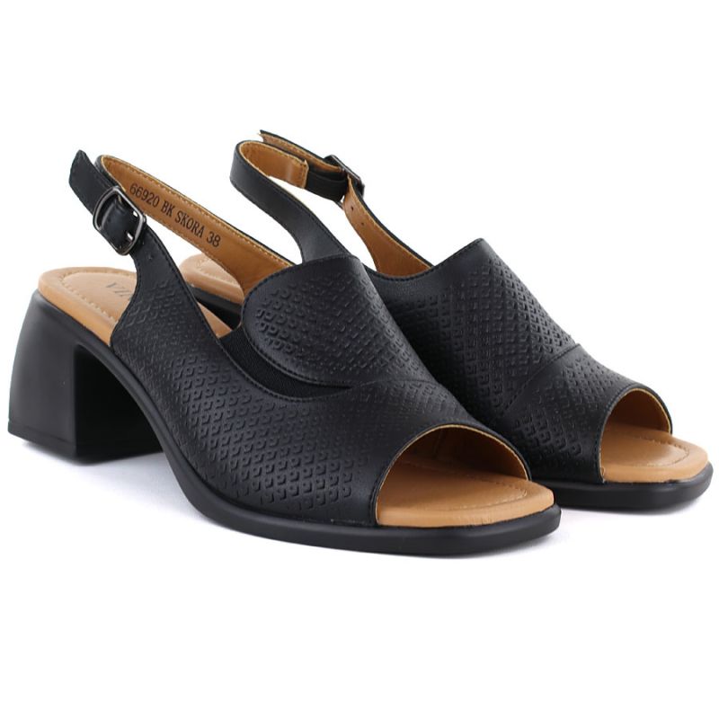 Women's black leather high-heeled sandals Vinceza 26-66920 Vinceza