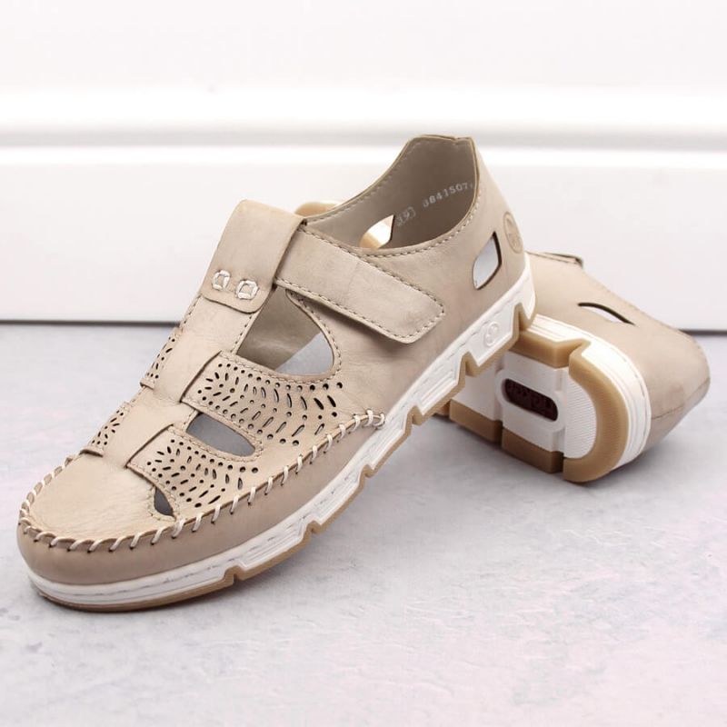 Rieker W RKR651 beige leather openwork shoes with velcro Footwear/Lifestyle/Rieker Your Sports Performance