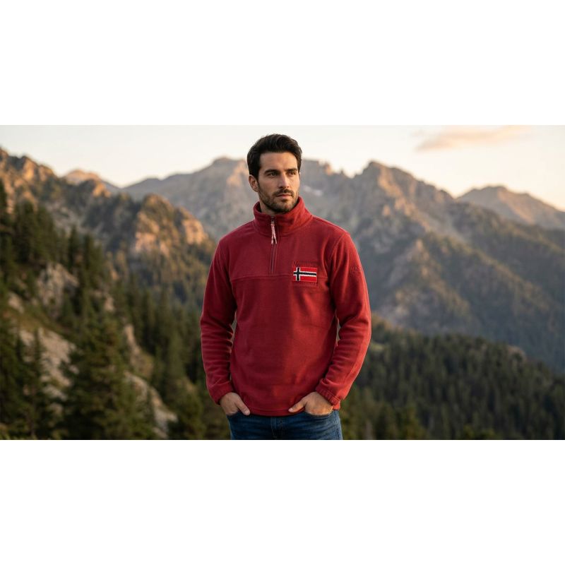 Geographical Norway TEQUATEUR BURGUNDY DB MEN 233 Men's Fleece Jacket (WZ6696H/GN-BURGUNDY)