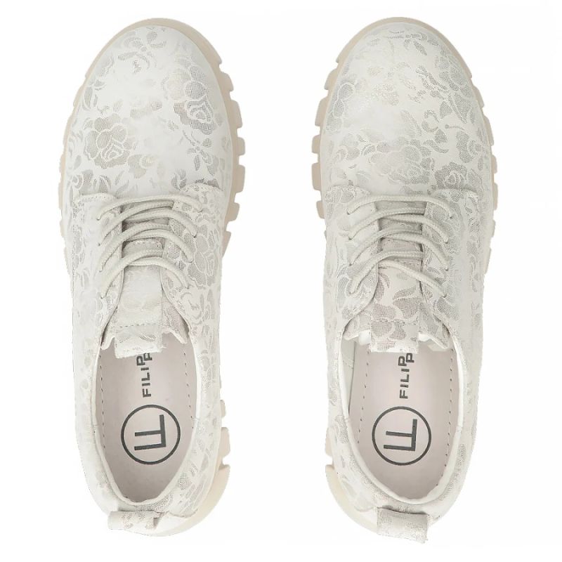 Filippo Silver Floral Leather Platform Shoes DP6846 Filippo