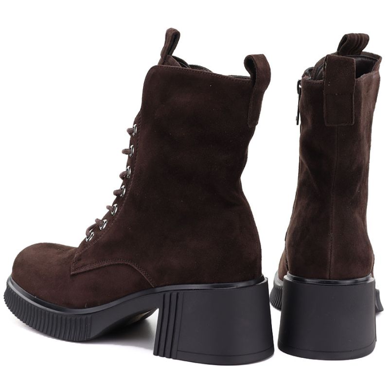 Women's leather ankle boots with a block heel and platform, chocolate brown, Vinceza 67009
