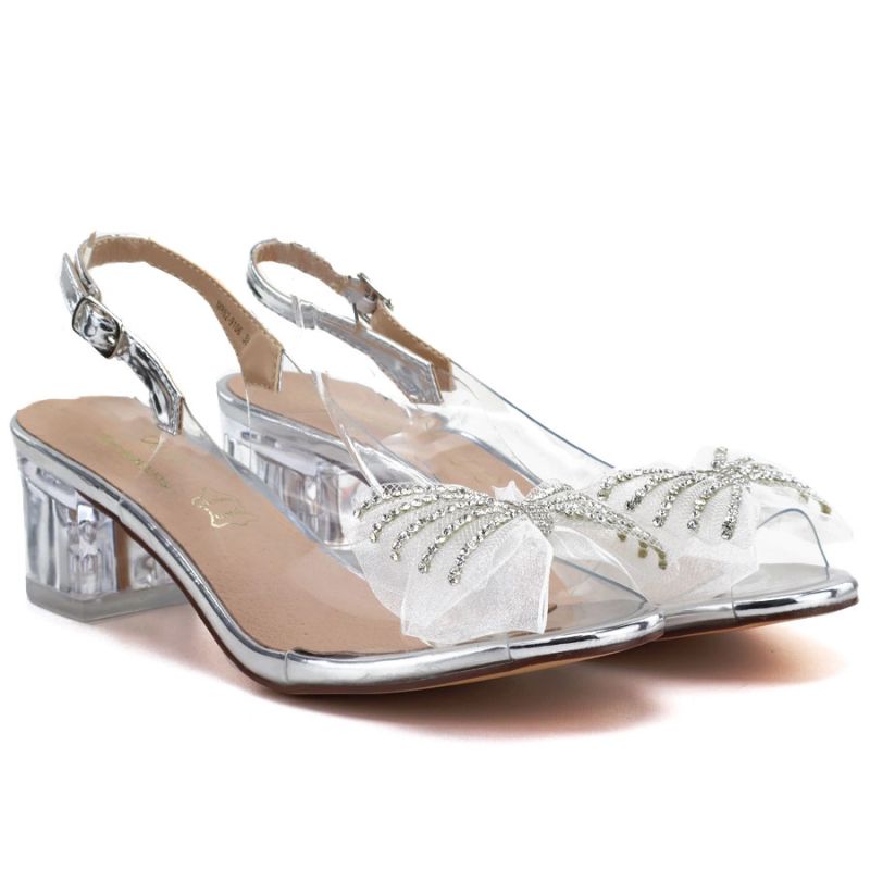 Silver Transparent Sandals with Decorative Heel D&A MR62-9106