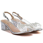 Silver Transparent Sandals with Decorative Heel D&A MR62-9106