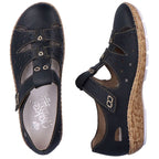 Women's leather openwork shoes, comfortable, with Velcro, black, Rieker 44852-14 Rieker