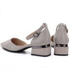 Women's beige block heel pumps with strap Vinceza 62278 Vinceza