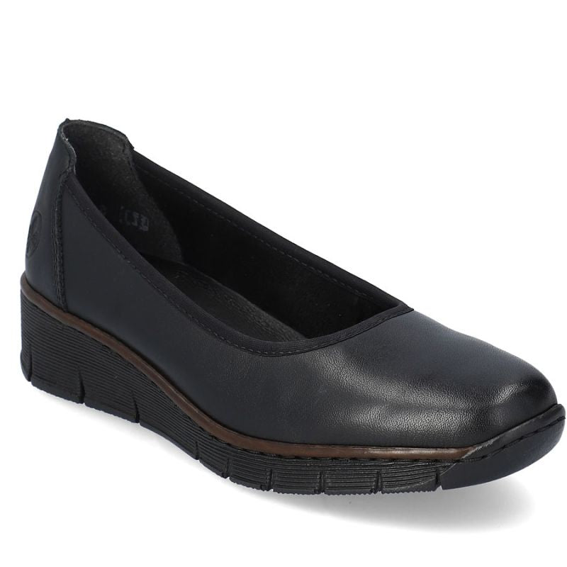 Rieker 53755-00 women's leather wedge shoes, comfortable black