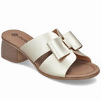 Women's leather slides on a block, gold Remonte R8759-90 Footwear Your Sports Performance
