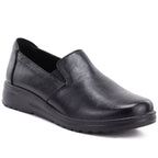 Women's leather slip-on wedge shoes, black, Potocki JE19505