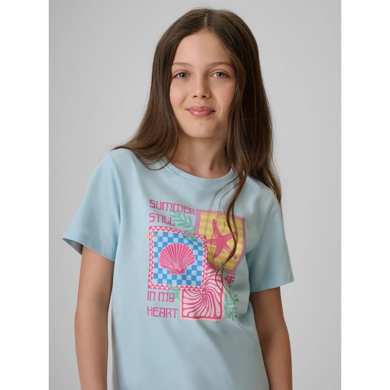 Girls' regular printed T-shirt 4F 4FJRSS26TTSHF4418-33S