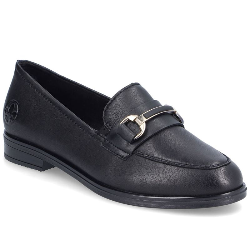 Women's leather moccasin shoes black Rieker 46262-01