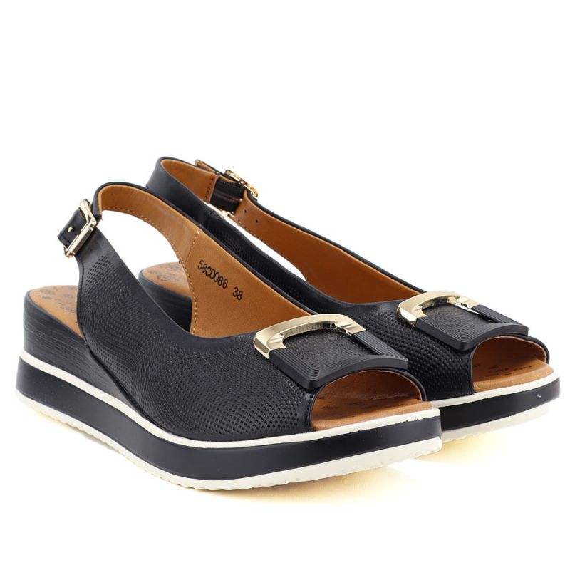 Women's leather wedge sandals black Artiker 58C0086