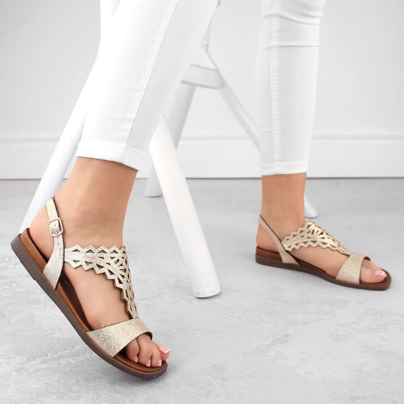 Sergio Leone W SK445 gold openwork flat sandals Footwear/Lifestyle/Sergio Leone Your Sports Performance