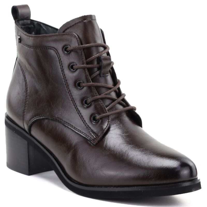 Women's leather ankle boots with laces, chocolate, Vinceza EN27-133107