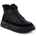 Black leather platform ankle boots with fur Cambell 25-19352 To be categorized Your Sports Performance