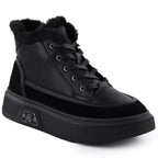 Black leather platform ankle boots with fur Cambell 25-19352 To be categorized Your Sports Performance