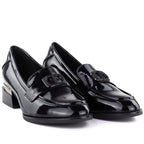 Women's patent leather shoes with a decorative heel, black Vinceza 58638 To be categorized Your Sports Performance