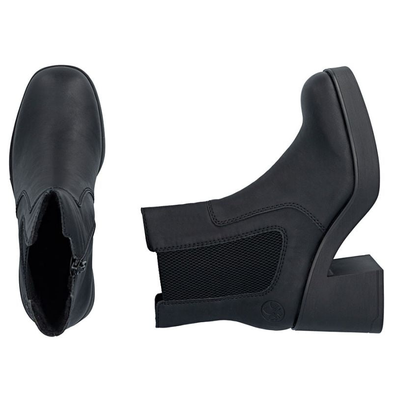 Women's Chelsea boots with a block heel, insulated, black, Rieker 58081-00