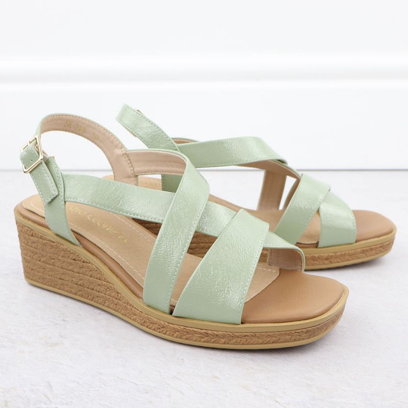 Sergio Leone SK298 women's patent leather wedge sandals in green Footwear Your Sports Performance
