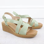 Sergio Leone SK298 women's patent leather wedge sandals in green Footwear Your Sports Performance