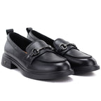 Women's leather loafers, black, Vinceza 133115