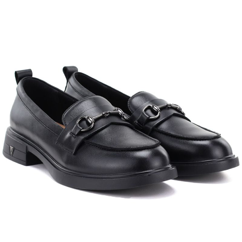 Women's leather loafers, black, Vinceza 133115