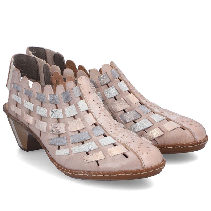 Women's leather high-heeled shoes, comfortable and flexible, cream Rieker 46778-64 Rieker