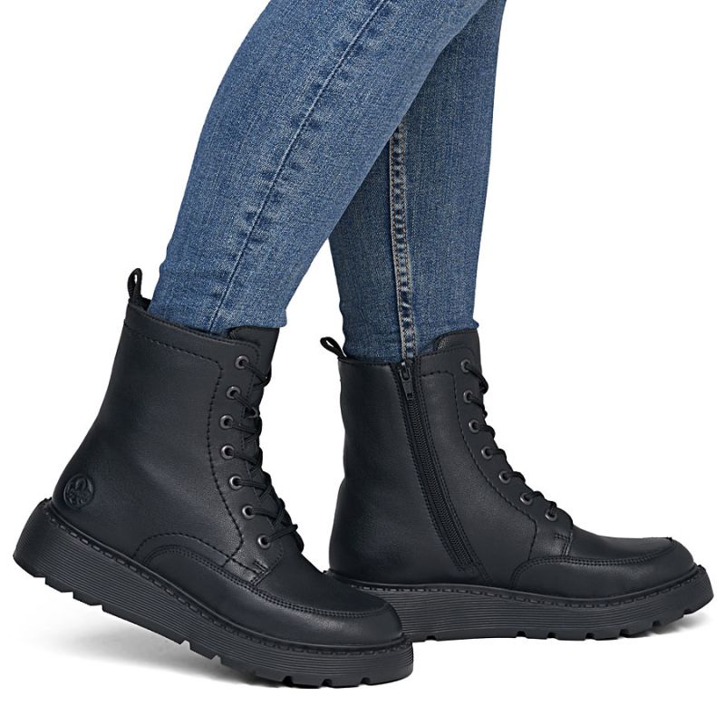 Women's leather ankle boots with platform, black, Rieker 70410-00