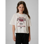 Girls' boxy T-shirt with print 4F 4FJRAW26TTSHF4239-11S