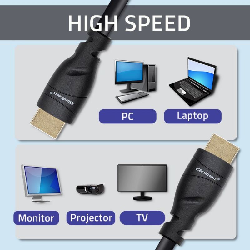 QOLTEC HDMI CABLE V2.1 ULTRA HIGH SPEED 8K | 60HZ | 26AWG | GOLD Kable i adaptery/Kable HDMI Your Sports Performance