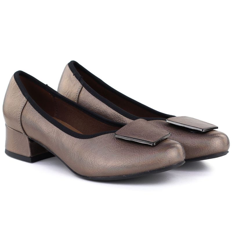 Comfortable gold women's block heel pumps M.Daszyński SA279-1 3 M. Daszyński