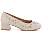 Women's openwork beige block heel pumps Sergio Leone SK180 LEONE